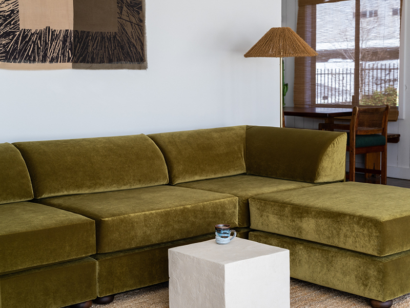 Olive green custom modular lounge handmade by Culture Cush in Newcastle, designed for comfort and modern living